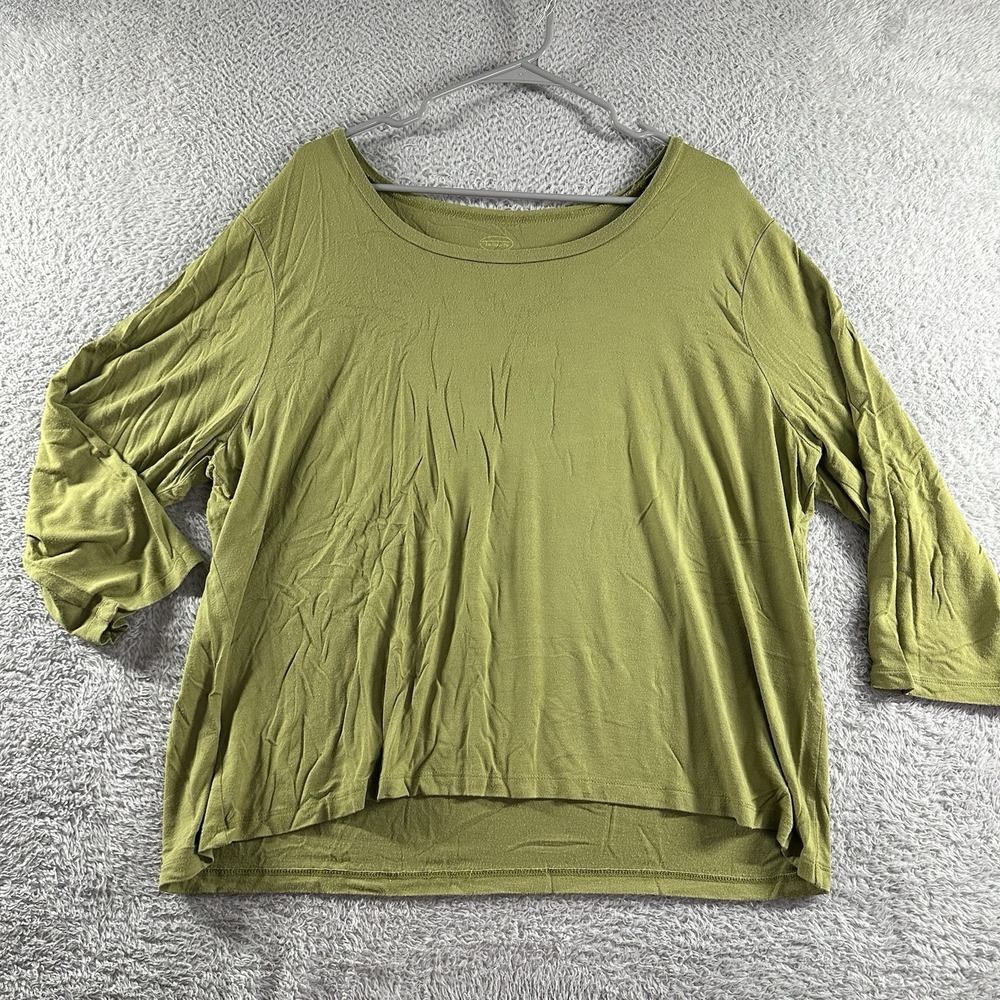 Talbots Blouse Shirt‎ Womens 2X Green Stretch 3/4 Sleeve Poly Casual Scoop Neck